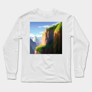 A cliff with trees and mountains in the background Long Sleeve T-Shirt